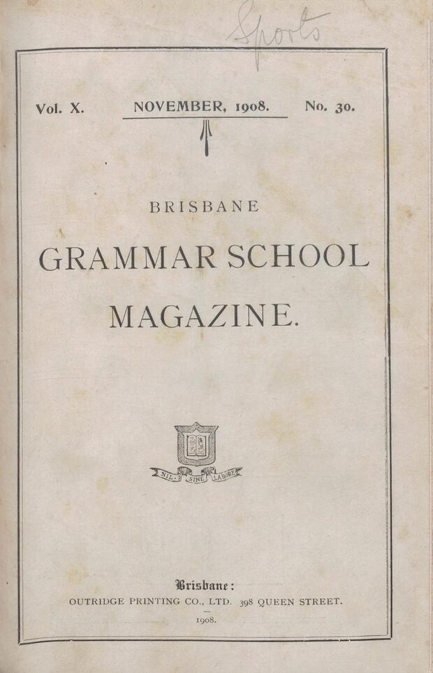 Cover of the 1908 School Magazine