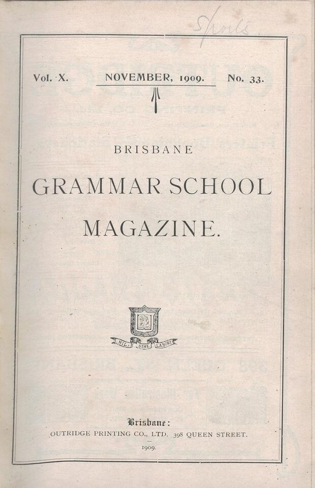 Cover of the 1909 School Magazine