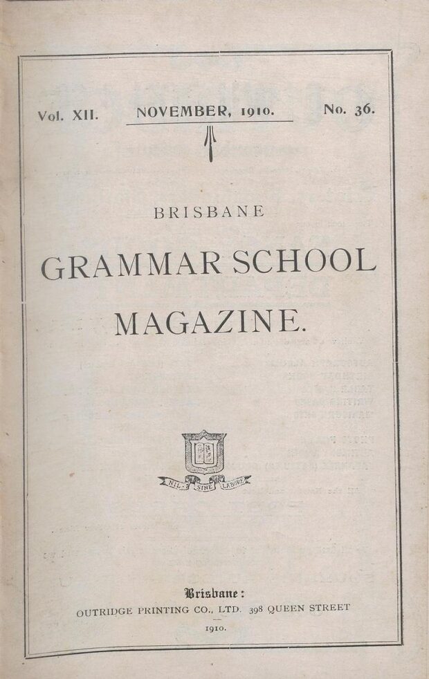 Cover of the 1910 School Magazine