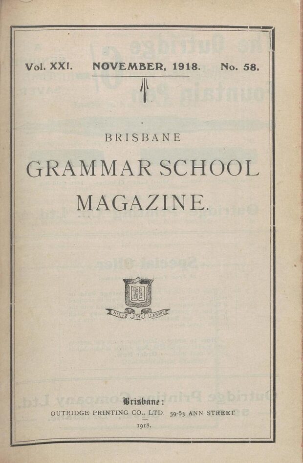 Cover of the 1918 School Magazine