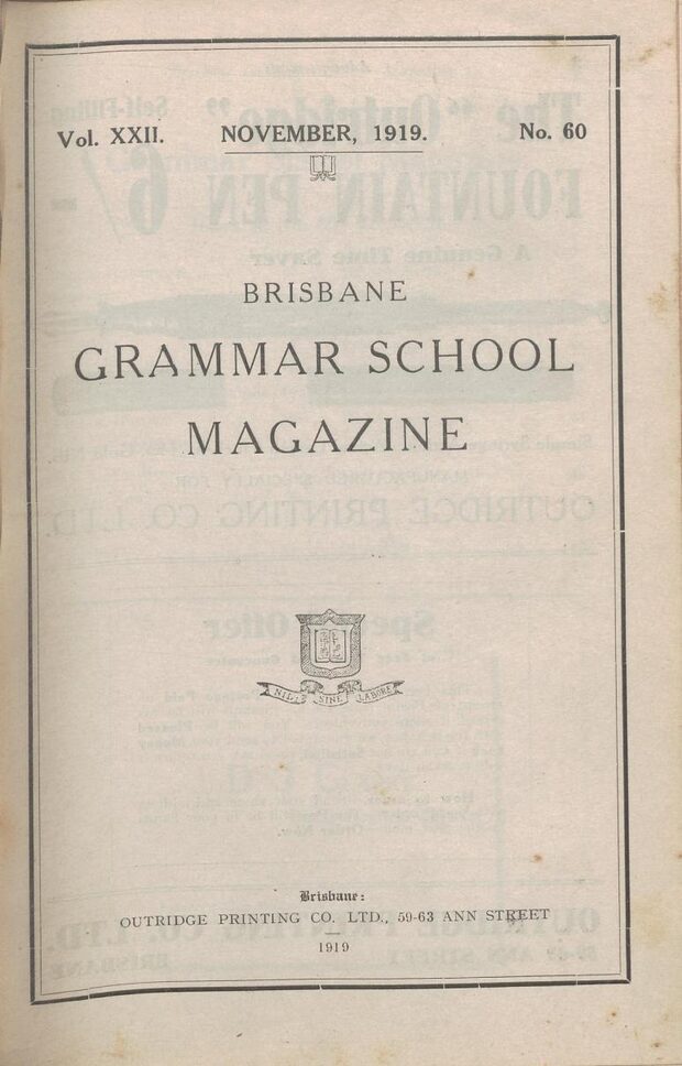 Cover of the 1919 School Magazine