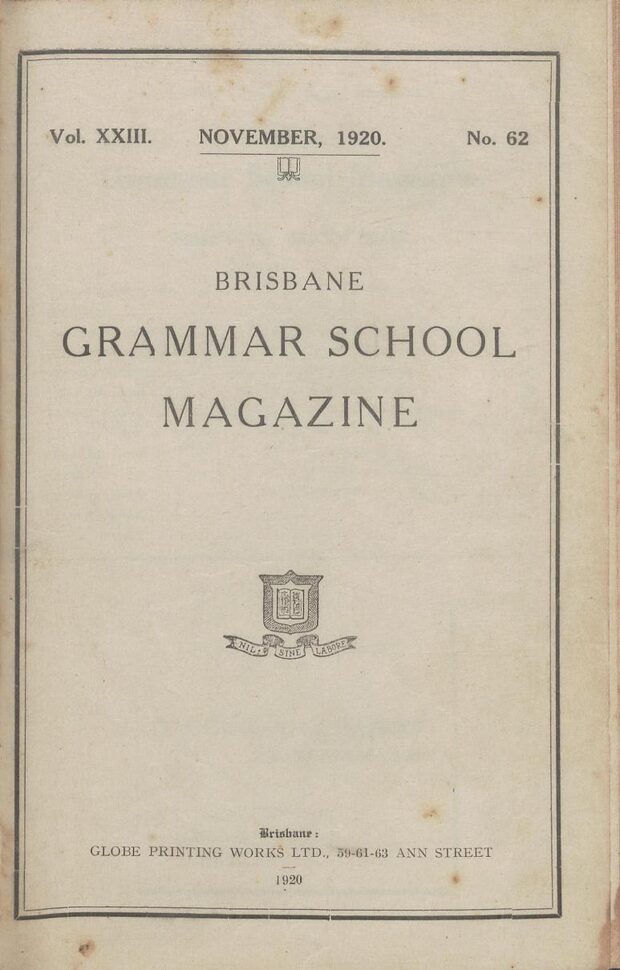Cover of the 1920 School Magazine
